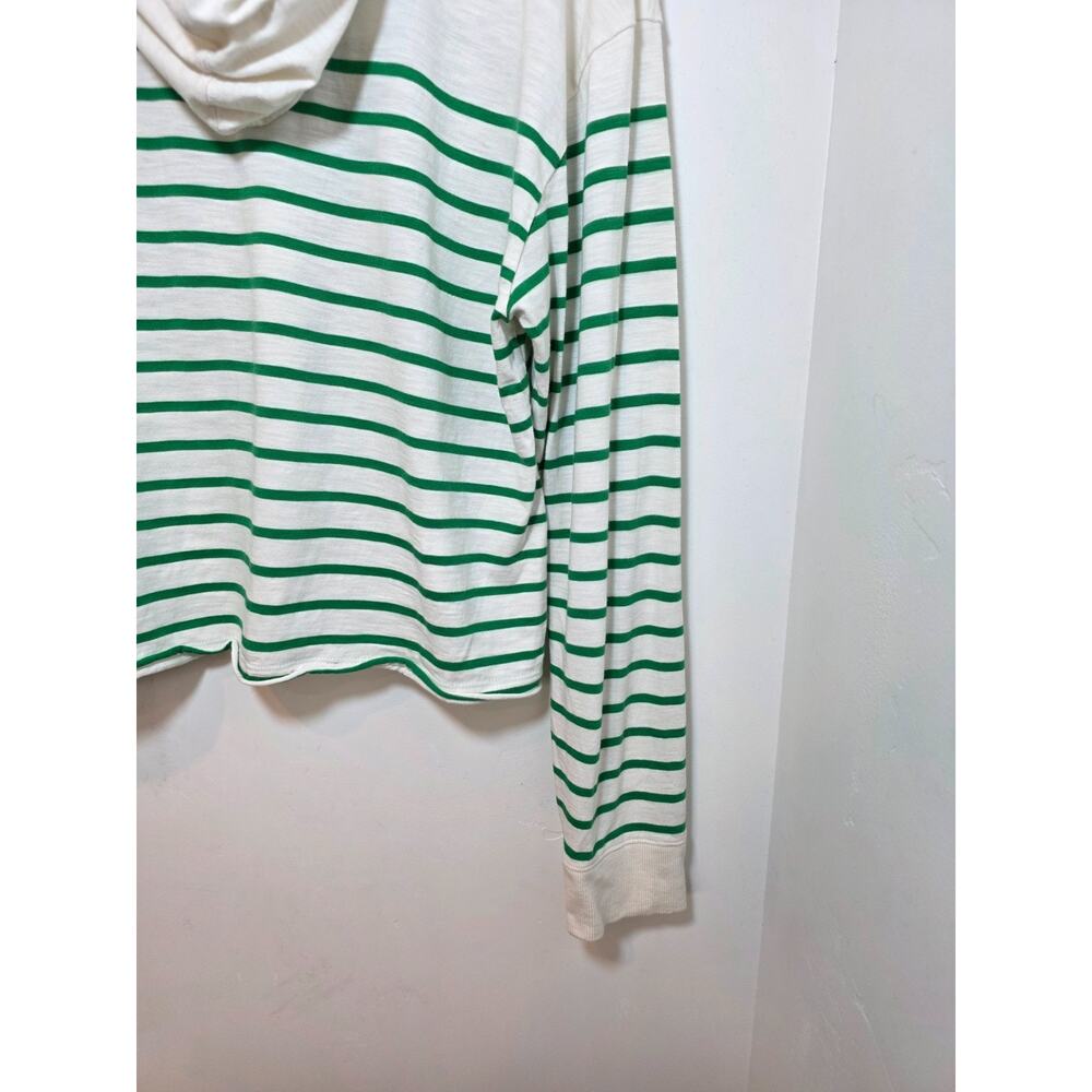 Evereve Striped Sweatshirt Hoodie Ivory Green Size L Cotton Modal - Picture 6 of 9